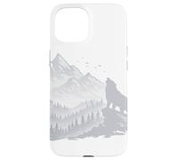 Carcasa para iPhone 15 Silueta de Paisaje de Lobo