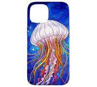 Carcasa para iPhone 15 Stained Glass Jellyfish Mosaic Art Ocean Creature