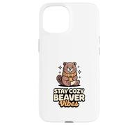 Carcasa para iPhone 15 Stay Cozy Beaver Vibes - Peluche de Castor