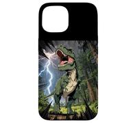 Carcasa para iPhone 15 T-Rex Dinosaurio Roaring Forest Night Graphic Anime japonés