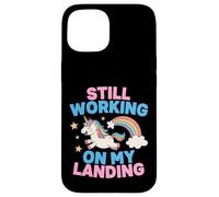 Carcasa para iPhone 15 Todavía Trabajando en mi Aterrizaje Unicornio Arco Iris Divertido