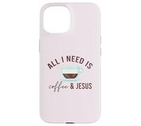 Carcasa para iPhone 15 Todo LO Que Necesito ES CAFÉ & JESÚS Divertido Meme Cristiano con cafeína