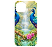 Carcasa para iPhone 15 Tropical Peacocks Cascada Jungle Paradise