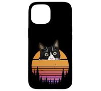 Carcasa para iPhone 15 Tuxedo Cat Retro 70s Sunset Vintage Cat Lover