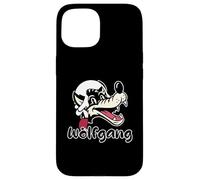 Carcasa para iPhone 15 Un Lobo de Dibujos Animados Nombre Wolfgang con Mozart Peluca del Siglo XVIII