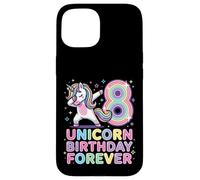 Carcasa para iPhone 15 Unicornio cumpleaños 8 con número arcoíris