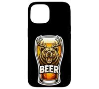 Carcasa para iPhone 15 Vaso de Cerveza Divertido Oso con Cuernos de Ciervo combinación de Juego de Palabras