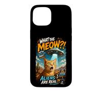 Carcasa para iPhone 15 What The Meow Funny Shocked Cat UFO Alien Flying Saucer