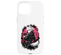 Carcasa para iPhone 15 Wolf Anime Girl Samurai Katana Rosa Negro Diseño Estético