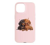 Carcasa para iPhone 15 Womens Girls Kids Two 2 Red Black Tan Dachshund Puppy Lover