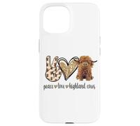 Carcasa para iPhone 15 Womens Girls Peace Love Heifer Scottish Highland Cow Lover