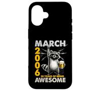 Carcasa para iPhone 16 20th Birthday Raccoon Beer March 2006 Vintage 20 Years Old