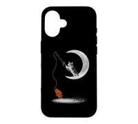 Carcasa para iPhone 16 A Cat Fishing on The Crescent Moon Funny Cats Lovers Fisher