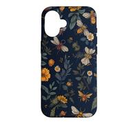 Carcasa para iPhone 16 Abejas y Flores Silvestres en Azul Oscuro