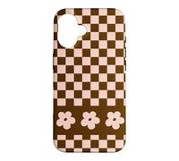 Carcasa para iPhone 16 Aesthetic Checker Retro Groovy Flowers in Beige and Brown
