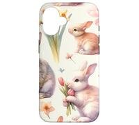 Carcasa para iPhone 16 Aesthetic Spring Flower Patter Vintage Easter Bunny Rabbit