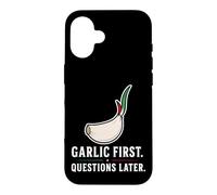 Carcasa para iPhone 16 Ajo Primeras Preguntas más Tarde Divertido Amante de la Comida Italiana