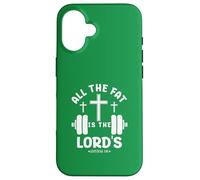 Carcasa para iPhone 16 All The Fat Is The Lord's Funny Christian Gym Lover Mancuerna