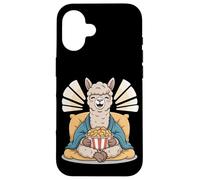 Carcasa para iPhone 16 Alpaca Feliz con Palomitas de maíz Diseño de Animales