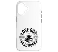 Carcasa para iPhone 16 ¡Ama a Dios, Bebe café, Lee Libros!