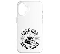 Carcasa para iPhone 16 ¡Ama a Dios, Bebe café, Lee Libros!