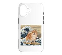 Carcasa para iPhone 16 Amante de los Perros pomeranios, japoneses, Kanagawa, surfeando Olas
