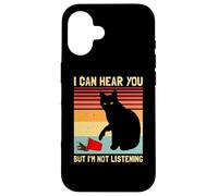 Carcasa para iPhone 16 Amante del café con Forma de Gato Negro Divertido, Vintage, «No Estoy Escuchando»
