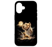 Carcasa para iPhone 16 American Bully Howling to The Moon Meme 90s Gráfico Animal