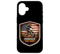 Carcasa para iPhone 16 American Embrace The Dirt Bike Rider Motocross Patriot USA
