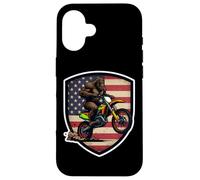 Carcasa para iPhone 16 American Sasquatch Riding Dirt Bike Rider Motocicleta Wheelie