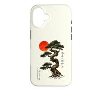 Carcasa para iPhone 16 Antiguo Bonsái Árbol Rojo Sol WABI Sabi Zen Arte Japonés
