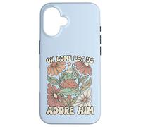 Carcasa para iPhone 16 Árbol de Navidad Retro Oh Come Let Us Adore Him Floral