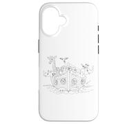 Carcasa para iPhone 16 Arca de Noé - Gráfico de Historia bíblica para Colorear de fe para niños (Blanco)