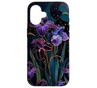 Carcasa para iPhone 16 Art Nouveau Iris Gótico Floral Celeste Oscuro Botánico Arte