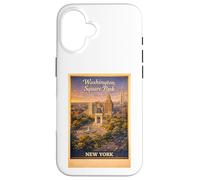 Carcasa para iPhone 16 Arte Retro de Viaje aéreo de la Ciudad de Nueva York Washington Square Park