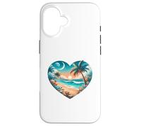 Carcasa para iPhone 16 Atardecer Playa y Palmeras Romántico Corazón Obra De Arte