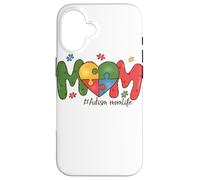 Carcasa para iPhone 16 Autismo Mom Life Colorido Corazón Concientización Diseño