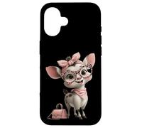 Carcasa para iPhone 16 Baby Deer Kawaii Fawn Rosa Leopardo Gafas Retrato Animal