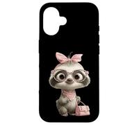 Carcasa para iPhone 16 Baby Sloth Kawaii Jungle Pink Leopard Gafas Retrato Look
