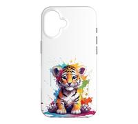 Carcasa para iPhone 16 Baby Tiger Farbspritzer - Tier Kunst - für Sie und Ihn
