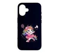 Carcasa para iPhone 16 Bádminton Unicornio Arco Iris Kawaii Girls Shuttle