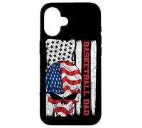 Carcasa para iPhone 16 Basketball Dad American Flag Skull Patriotic 4th of July