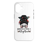 Carcasa para iPhone 16 Basset Hound Kinda Busy Being A Dog Mom Funny Messy Bun