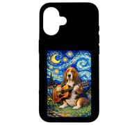 Carcasa para iPhone 16 Basset Hound Playing Guitar Whimsical Art Dog Music Camping