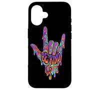 Carcasa para iPhone 16 Be Kind ASL Lenguaje de señas | Retro Groovy - Melting Art