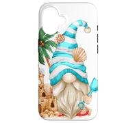 Carcasa para iPhone 16 Beach Lover with Flip Flops and Sand Castle Funny GNOME