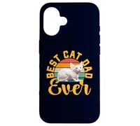 Carcasa para iPhone 16 Best Cat Dad Ever Bambino, Divertido Propietario de Gatos sin Pelo, Retro