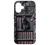 Carcasa para iPhone 16 Biblioteca gótica de Gato Negro Dark Academia estantería Vintage