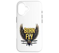 Carcasa para iPhone 16 Biplano Retro de Aventura Nacido para Volar, atrevidos Amantes de la aviación