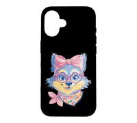 Carcasa para iPhone 16 Blue Fox Retrato Animal Lover Graphic Pink Glasses Bow